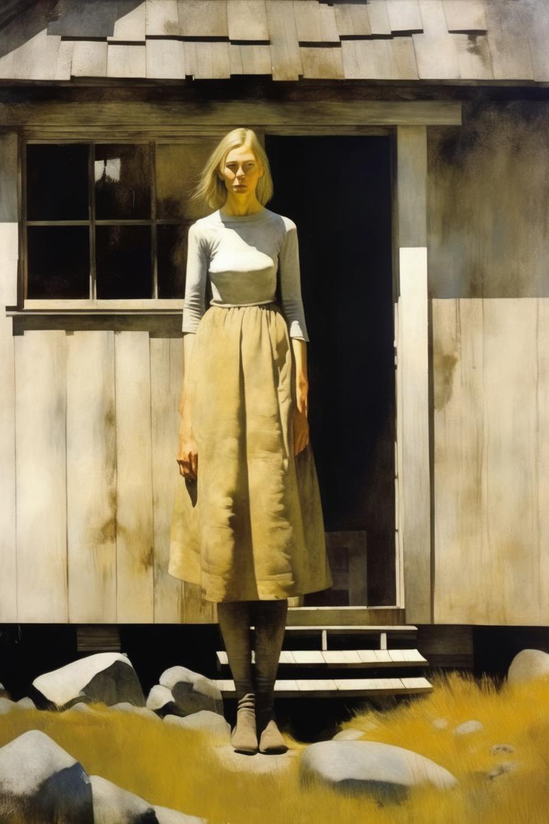 00516-1683856485-_lora_Andrew Wyeth Style_1_Andrew Wyeth Style - a modernist painting of a beautiful 50 year old young looking woman at a mountai.png